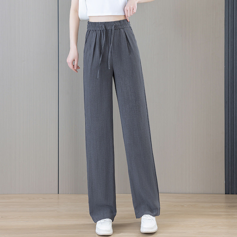 Ice Silk Thin Narrow Wide-Leg Pants for Women 2025 Summer New High-Waisted Loose Casual Slimming Drape Straight Pants