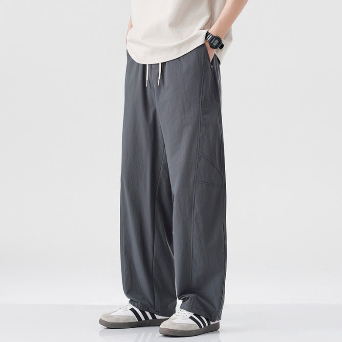 Danpaoni | summer thin casual pants men's American fashion retro loose straight pants elastic waist youth pants