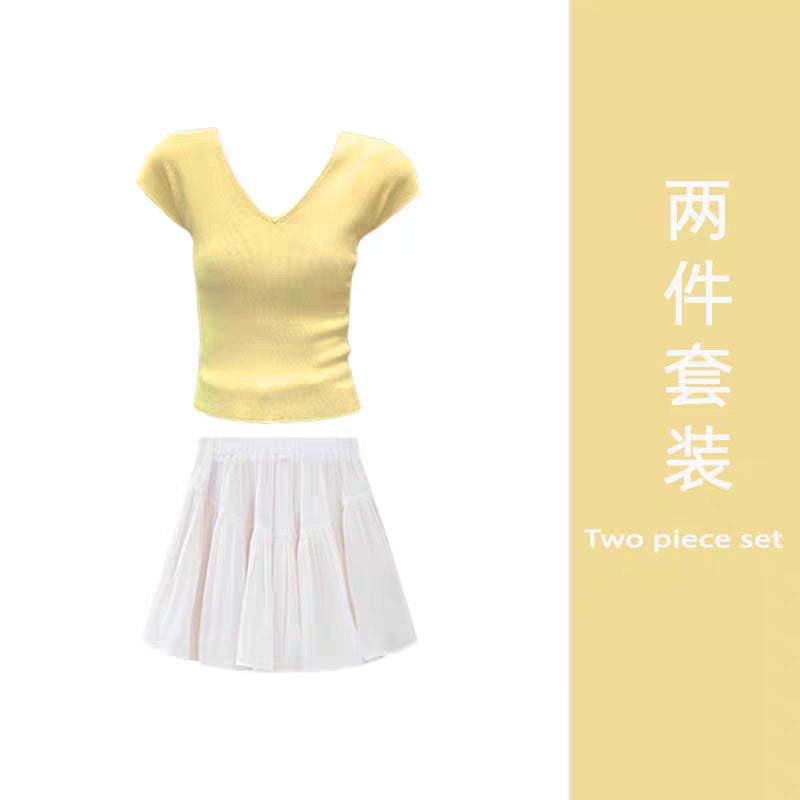Skirt Summer Women's 2024 New Women's Fashionable Fashionable Western Style Top Short Skirt Tea Style Wear a Whole suit