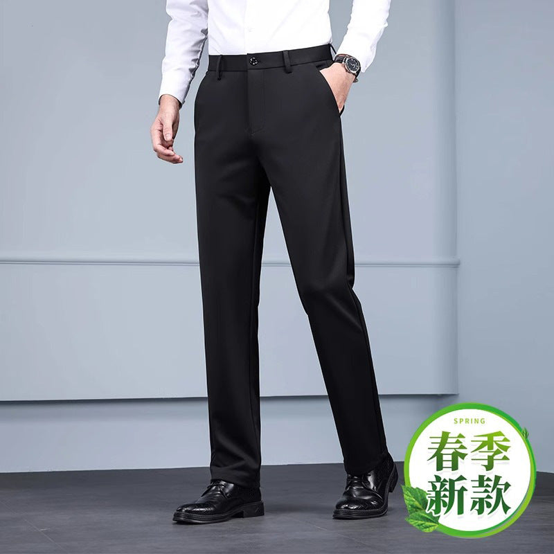 Cross-border wholesale new ice silk four-sided stretch pants men's casual pants business men's straight pants suit pants