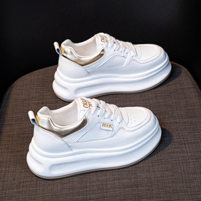 Thick-Soled White Sneakers for Women 2026 Spring and Autumn Hot-Selling Genuine Leather Breathable Sneakers for Women, Super Popular Versatile Casual Platform Shoes