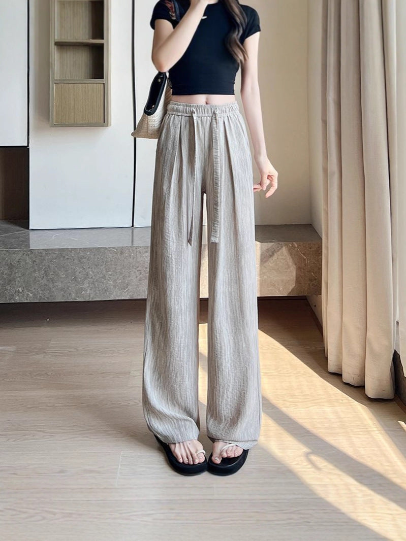 Ice Silk Wide-Leg Pants for Women, Summer Thin Loose Quick-Dry Sports Pants, Casual Straight-Leg Cool Pants, Mosquito-Proof and Sun-Protection Pants