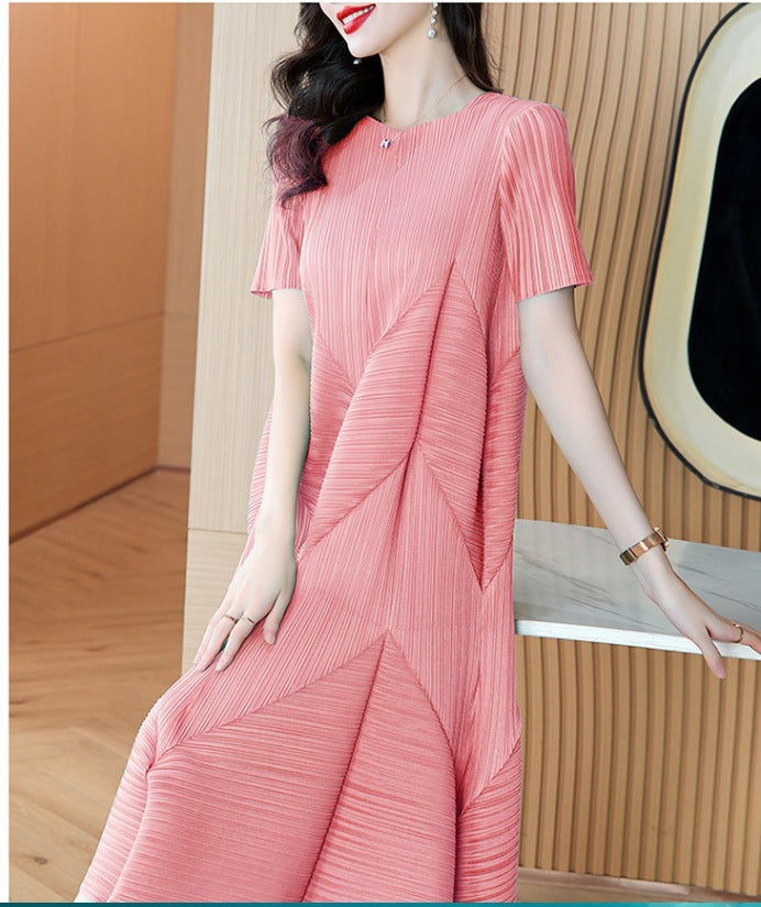 High-End Elegant Pleated Dress for Women, 2026 Summer New French Style Short-Sleeve Floral Dress