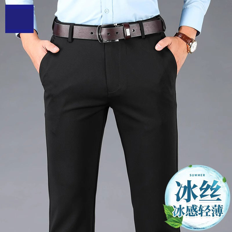 Cross-border wholesale new ice silk four-sided stretch pants men's casual pants business men's straight pants suit pants