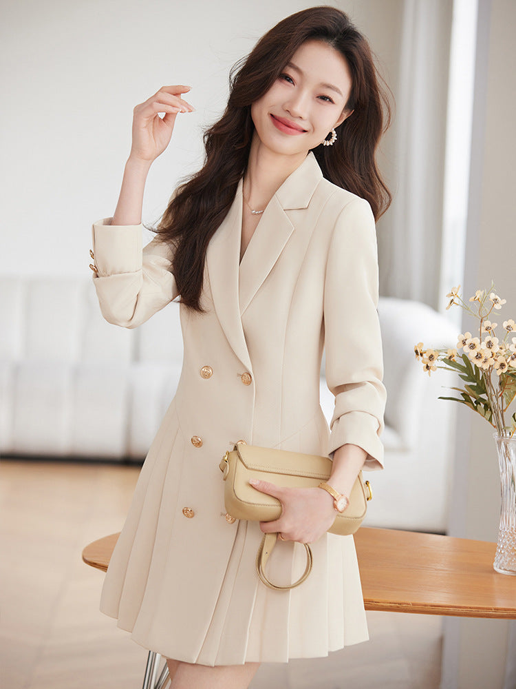 French Hepburn Style Small Black Dress High Sense High Cold Royal Sister Fried Street Small Fragrance Style Pleated Professional Suit dress Summer