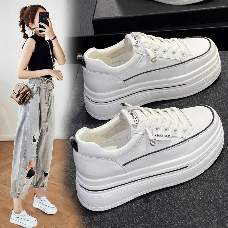 Small Size Women's Shoes 2026 Spring and Summer New Thick-Soled Height-Increasing White Sneakers for Petite Women, Lace-Free White Sneakers, Women's Flats