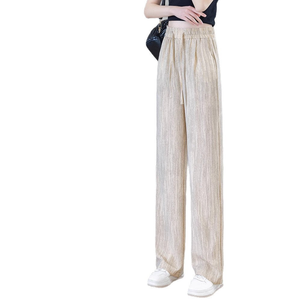 Ice Silk Wide Pants for Women Summer 2025 New High-Waisted Lazy Casual Thin Straight Floor-Length Pants