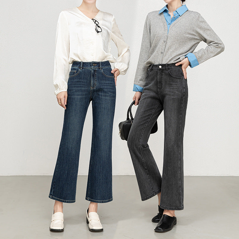 Miaoyu Nine-Point Flared Pants for Women, High-Waisted, Slimming, Nine-Point Jeans, Spring 2026, Four-Way Stretch Bell-Bottom Pants