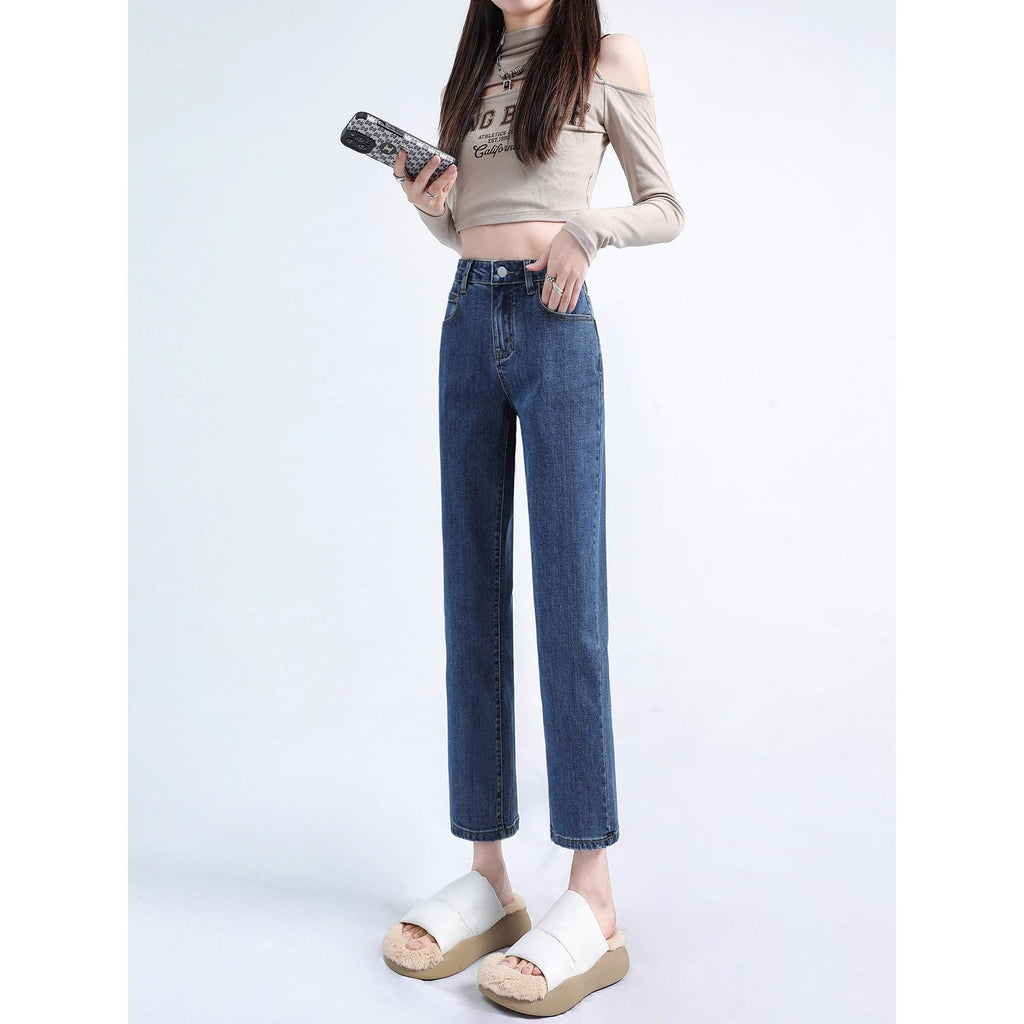 Women's Straight-Leg Jeans 2026 New Summer Thin High-Waisted Slimming Cropped Pants for Petite Figures Black Cigarette Pants