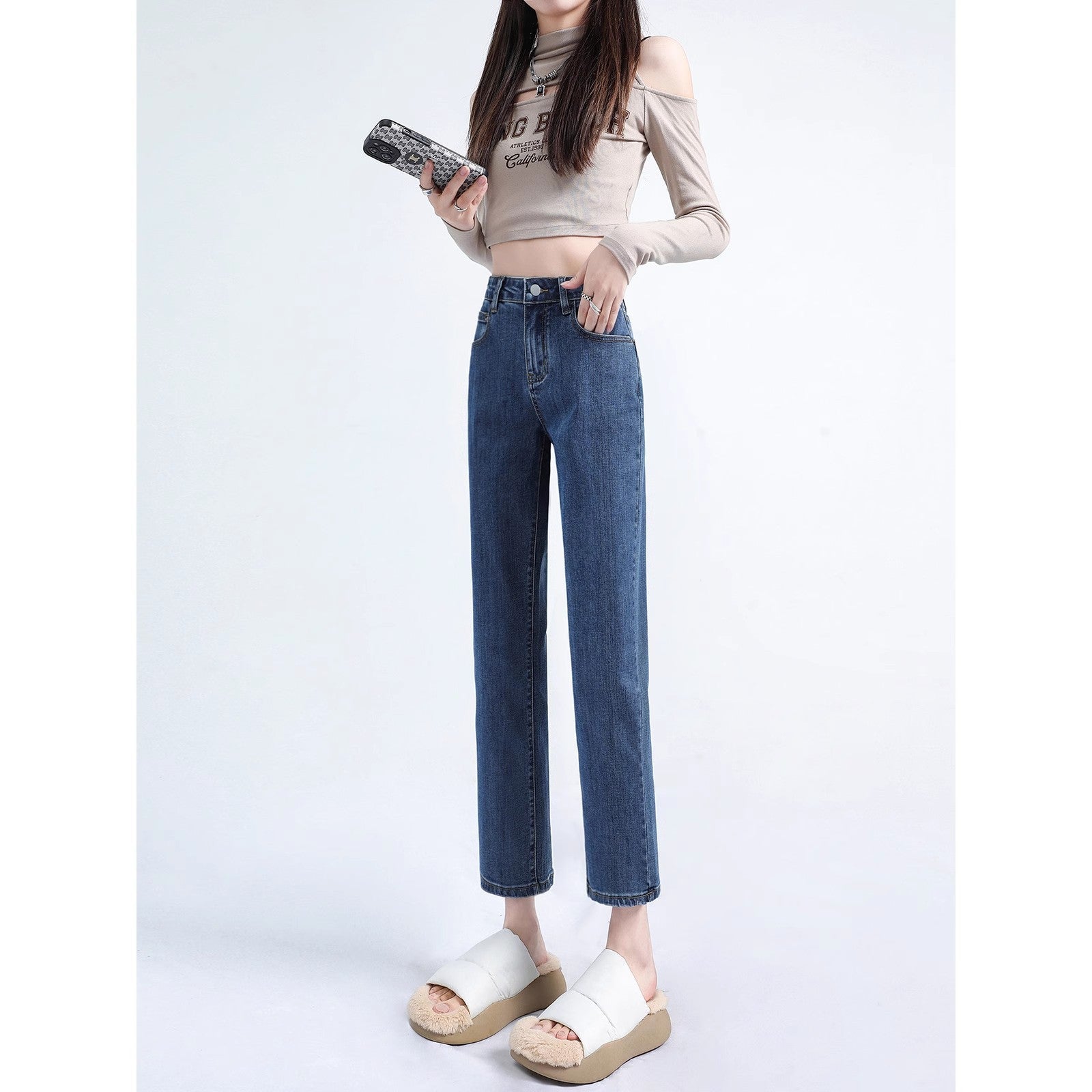 Women's Straight-Leg Jeans 2026 New Summer Thin High-Waisted Slimming Cropped Pants for Petite Figures Black Cigarette Pants