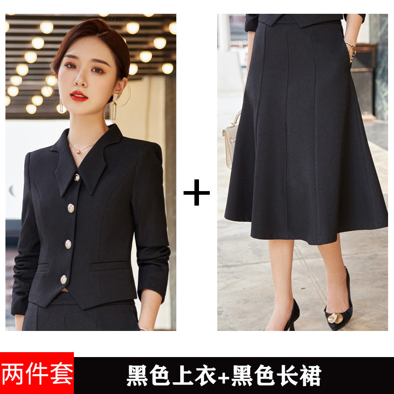 French style black dress Women's Spring and Autumn New retro high-grade elegant socialite high-end suit two-piece suit