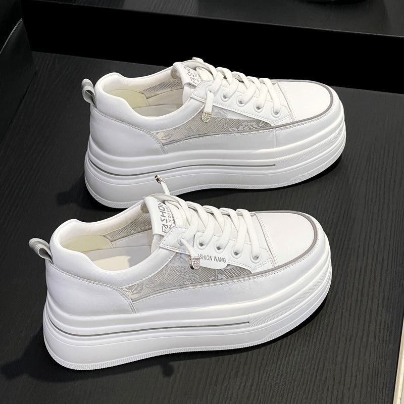 Small Size Women's Shoes 2026 Spring and Summer New Thick-Soled Height-Increasing White Sneakers for Petite Women, Lace-Free White Sneakers, Women's Flats