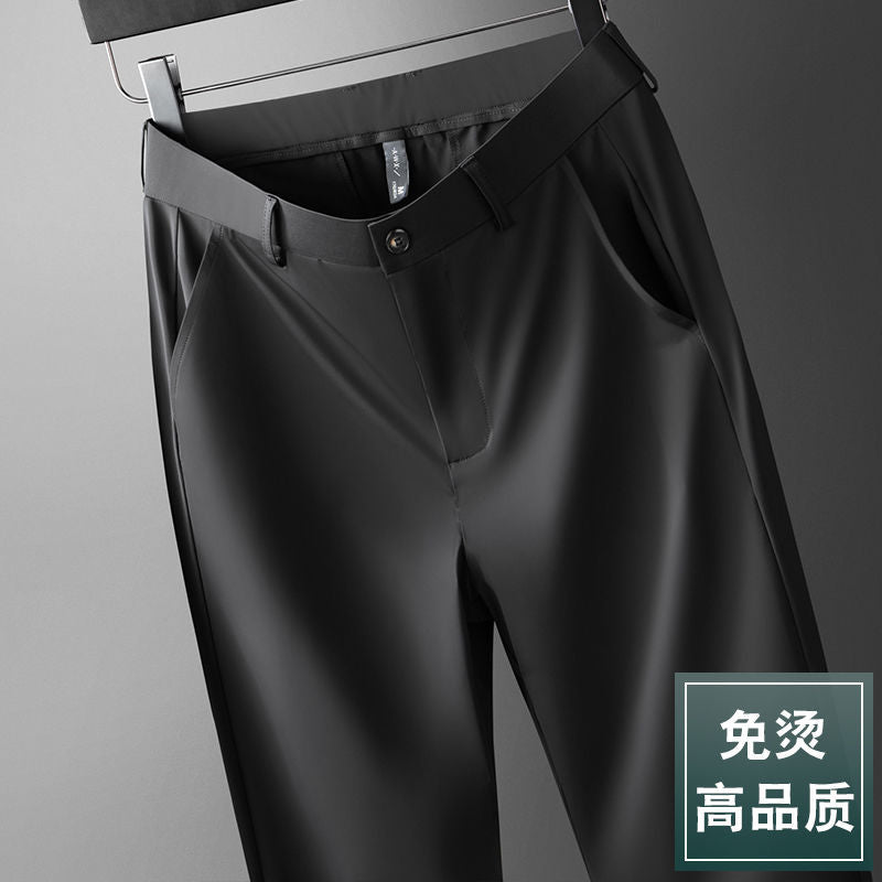 Wholesale men's ice silk trousers new casual pants men's slim-fit high stretch pants men's non-ironing black business men