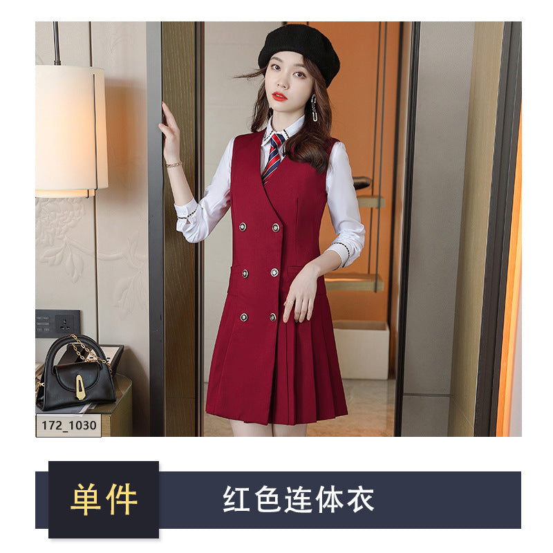 【Fashionable Pleated Skirt】Blue Dress for Women Autumn 2026 New Style Unique Design Korean Version Suspender Dress