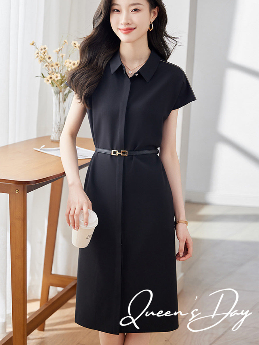 [Elegant Long Skirt] V-neck Short-sleeved dress High-end Work Clothes Mid-length Skirt Spring and Summer Business Wear Uniform