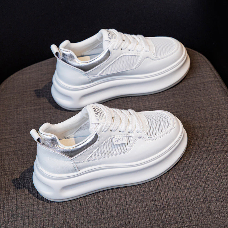 Thick-Soled White Sneakers for Women 2026 Spring and Autumn Hot-Selling Genuine Leather Breathable Sneakers for Women, Super Popular Versatile Casual Platform Shoes