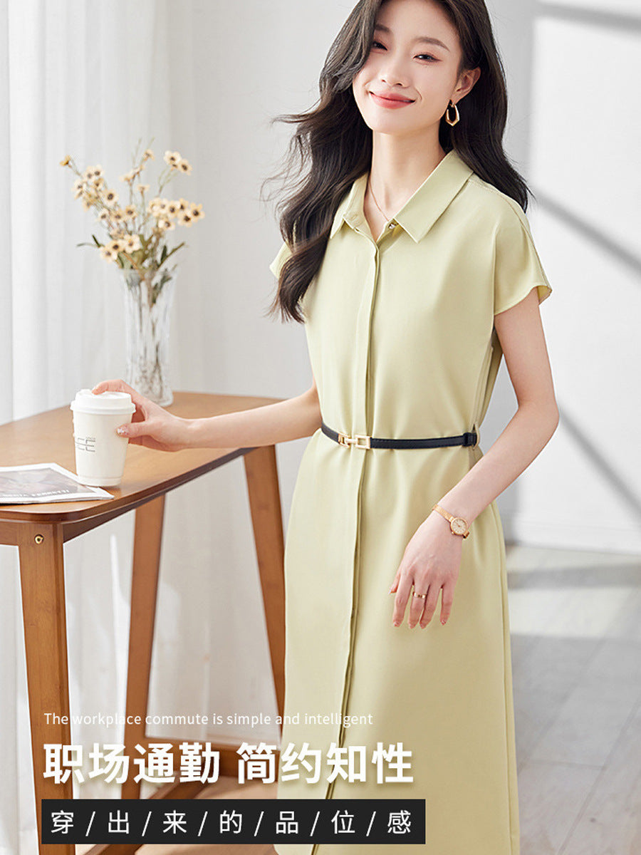 [Elegant Long Skirt] V-neck Short-sleeved dress High-end Work Clothes Mid-length Skirt Spring and Summer Business Wear Uniform