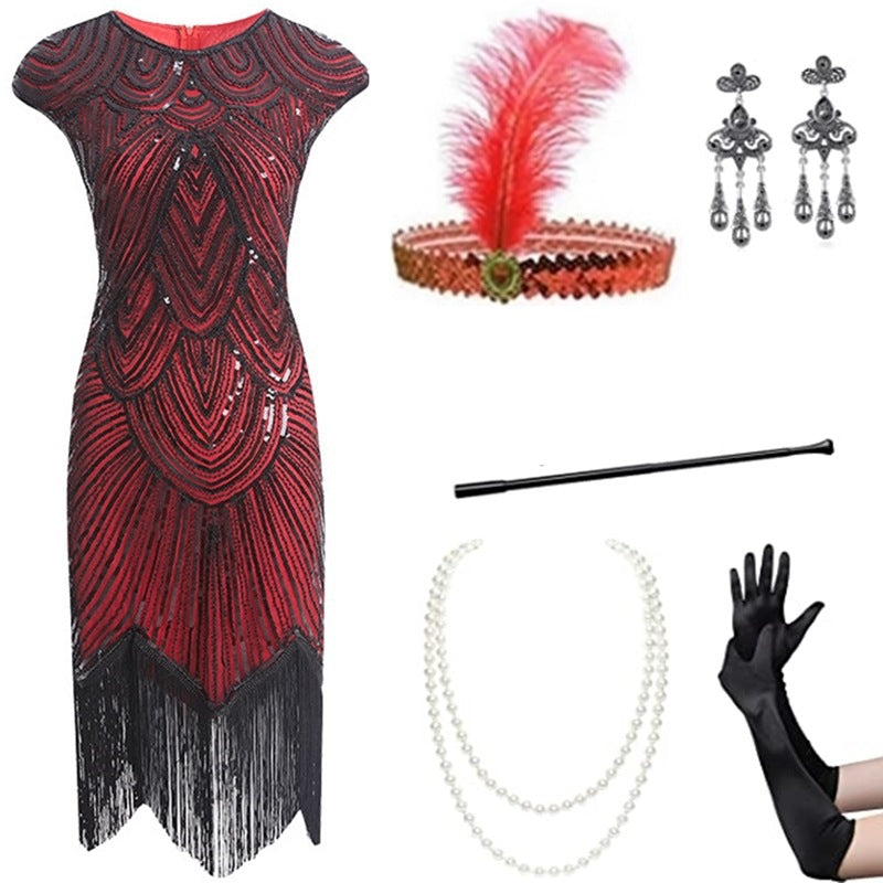 Foreign trade European and American 1920 retro women's sequined dress Gatsby ball tassel dress stage performance clothing suit