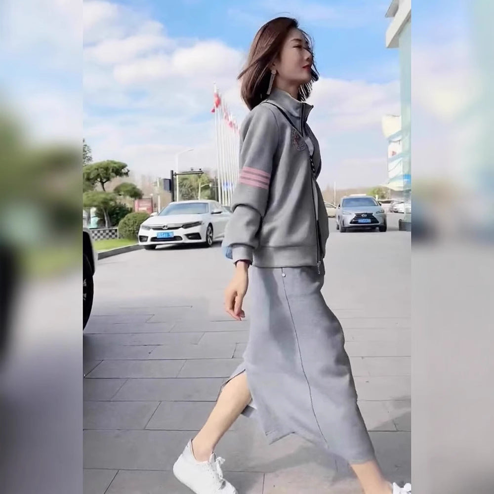 Spring Women's Shenzhen Nanyou New High-end Sense Fried Street Sweatshirt Dress Slim-fit Hip Skirt Two-piece Dress