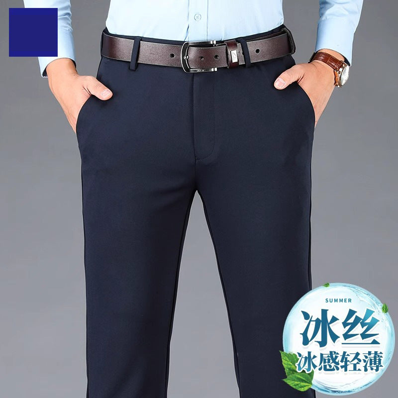 Cross-border wholesale new ice silk four-sided stretch pants men's casual pants business men's straight pants suit pants