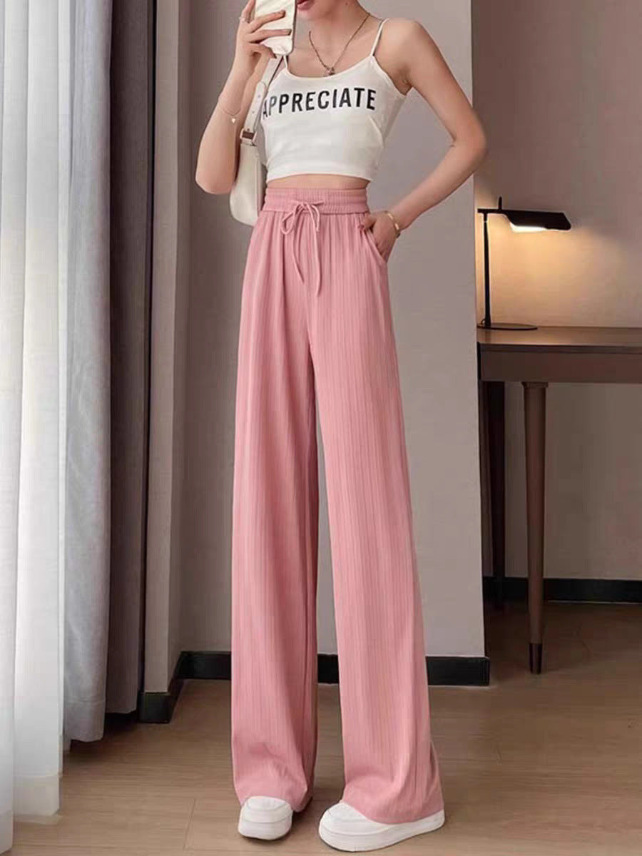 Ice Silk Wide-Leg Pants for Women, Summer Thin High-Waisted Drape Cool Mosquito-Proof Sun-Protective Casual Versatile Floor-Length Straight Pants