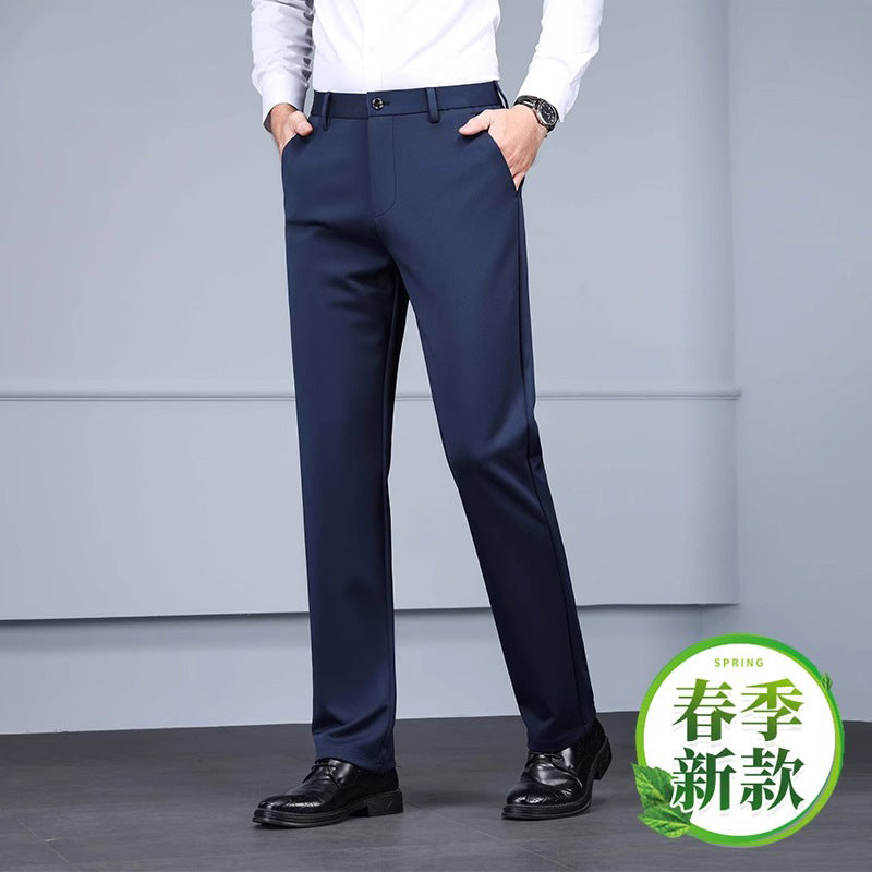 Cross-border wholesale new ice silk four-sided stretch pants men's casual pants business men's straight pants suit pants