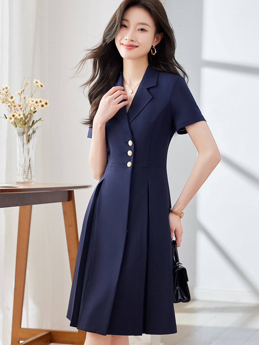 [Elegant Long Skirt] V-neck Short-sleeved dress High-end Work Clothes Mid-length Skirt Spring and Summer Business Wear Uniform