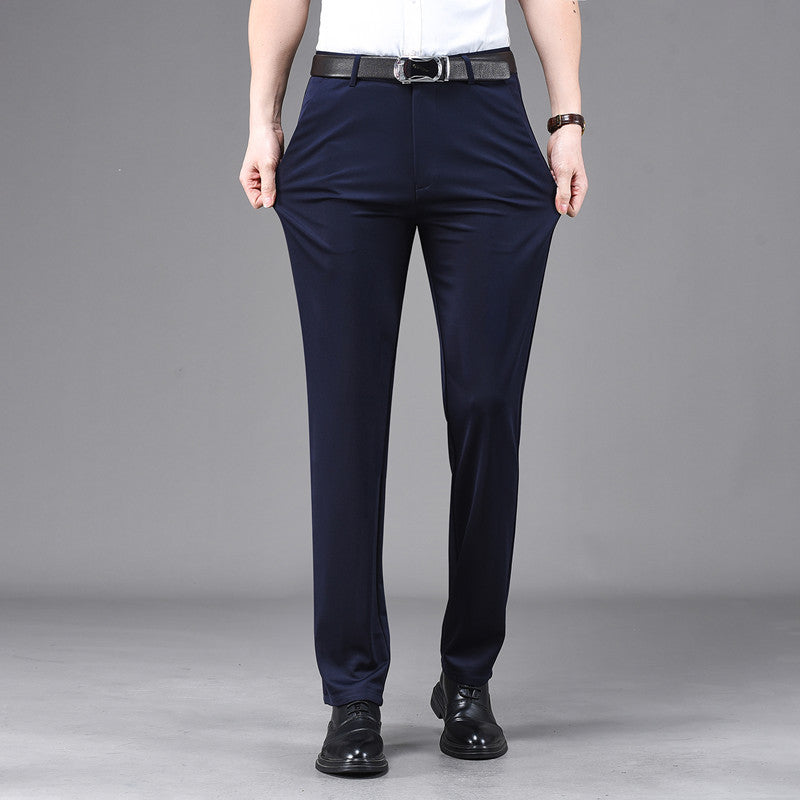 Business Casual Pants Men's Vertical Straight Dress Men's Spring and Summer Loose plus size Non-ironing Long Pants Stretch Pants
