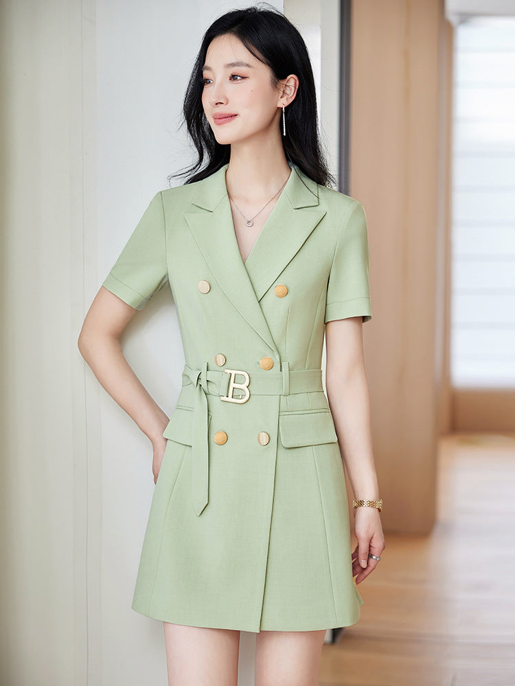 French Hepburn Style Small Black Dress High Sense High Cold Royal Sister Fried Street Small Fragrance Style Pleated Professional Suit dress Summer