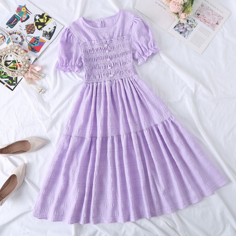 Chiffon Short-sleeved Dress for Women New ins Sense Niche Mid-length French Douyin Slimming Look Skirt