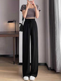Ice Silk Wide-Leg Pants for Women, Summer Thin High-Waisted Drape Cool Mosquito-Proof Sun-Protective Casual Versatile Floor-Length Straight Pants