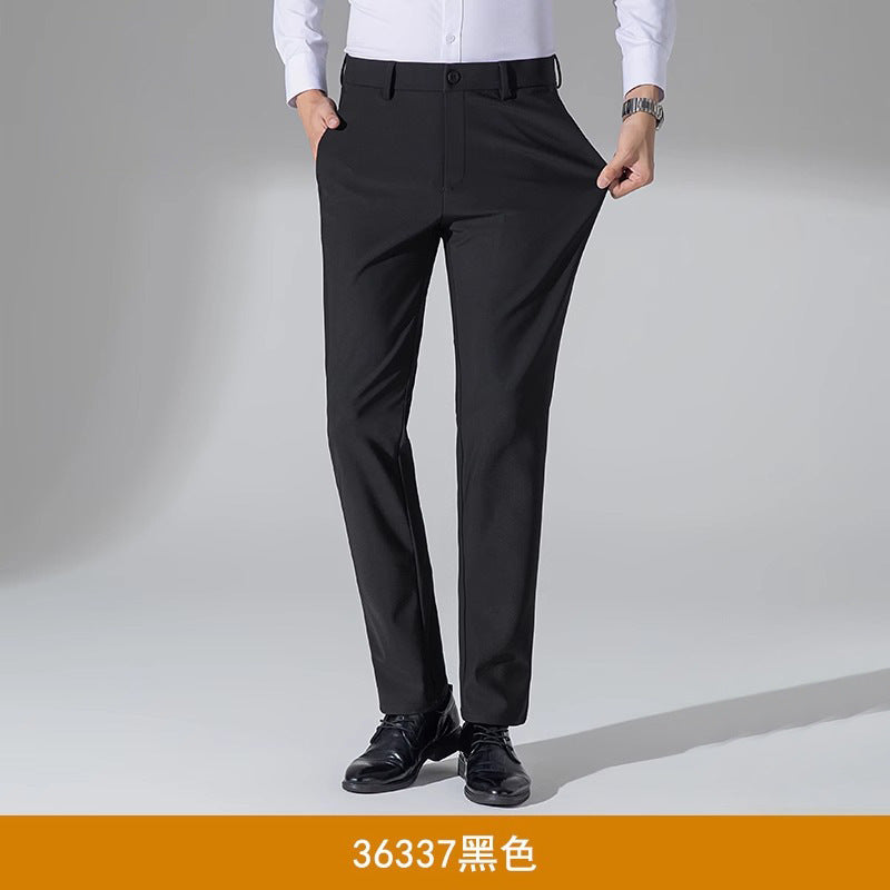 Business Pants Men's Casual Pants Summer Ultra-thin Stretch Ice Silk Men's Pants Middle-aged Loose Straight Suit Pants