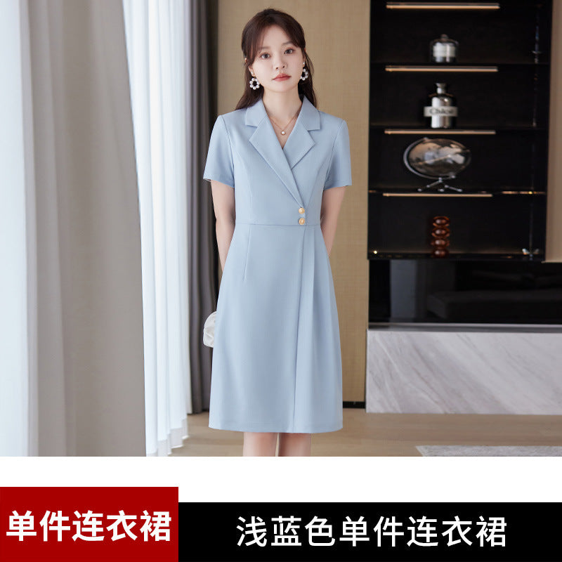 [Elegant Long Skirt] V-neck Short-sleeved dress High-end Work Clothes Mid-length Skirt Spring and Summer Business Wear Uniform