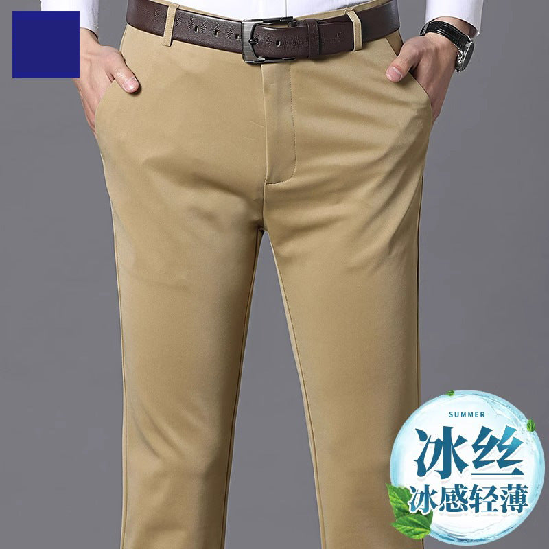 Cross-border wholesale new ice silk four-sided stretch pants men's casual pants business men's straight pants suit pants