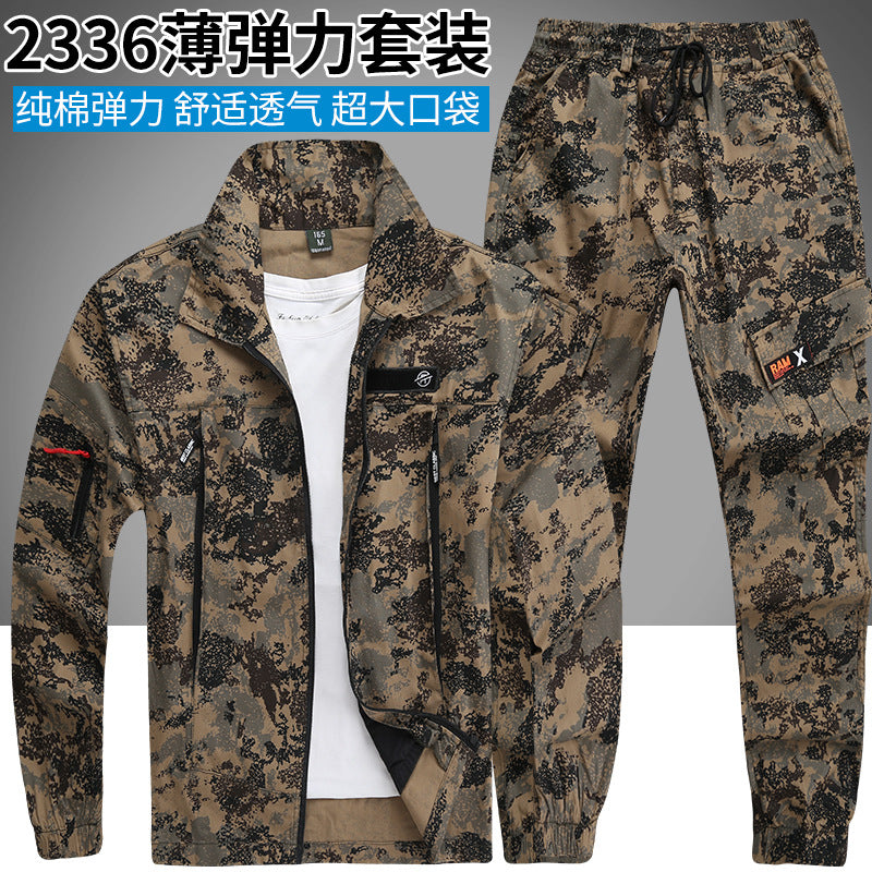 Summer Pure Cotton Thin Work Clothes Set for Men and Women Stretch Camouflage Clothing for Welders Wear-resistant Work-protection Clothing Casual Suit