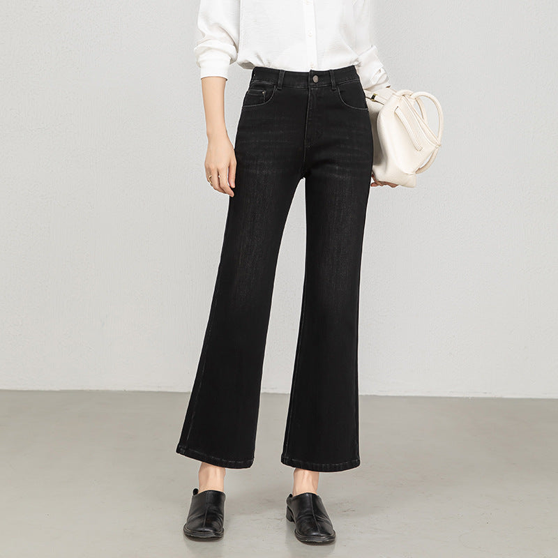 Miaoyu Nine-Point Flared Pants for Women, High-Waisted, Slimming, Nine-Point Jeans, Spring 2026, Four-Way Stretch Bell-Bottom Pants