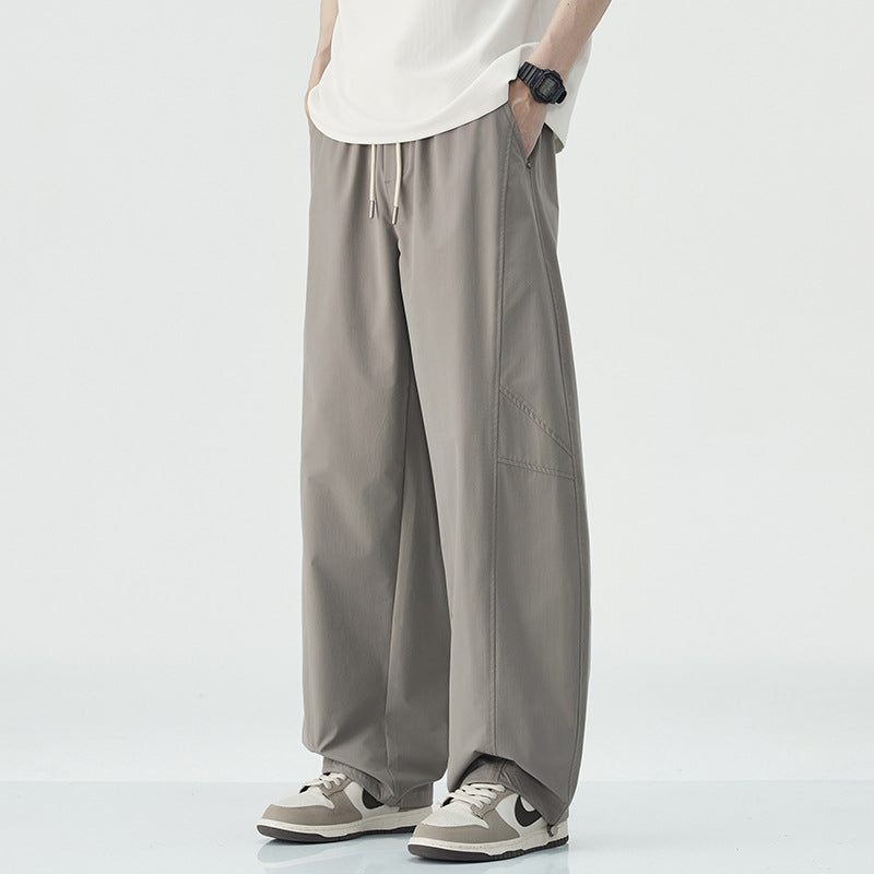 Danpaoni | summer thin casual pants men's American fashion retro loose straight pants elastic waist youth pants