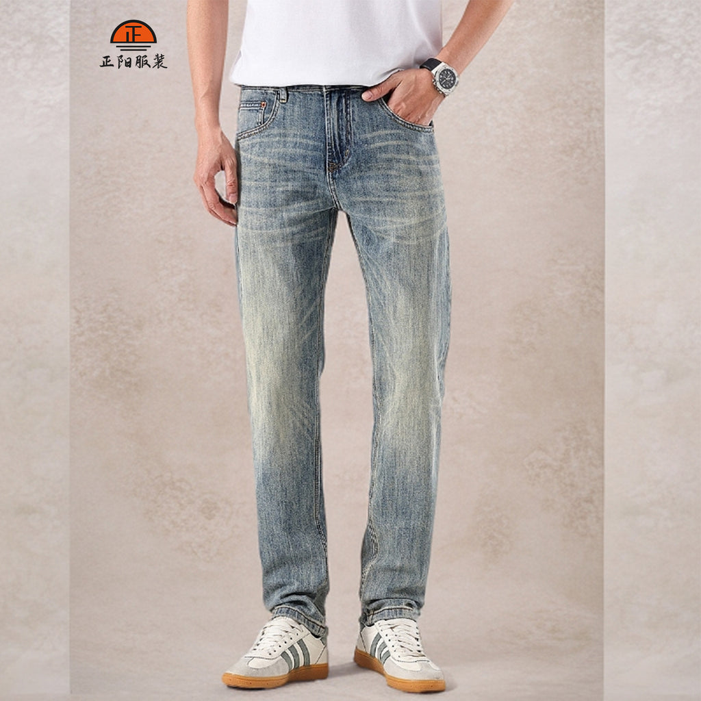 Summer New light blue Jeans Thin Men's Trousers Commuter Retro Fit Small Straight Jeans