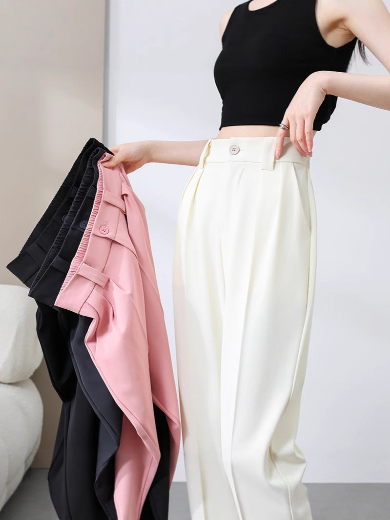 New Style Ice Silk Suit Pants for Petite Women, Cropped Straight-Leg Pants, Summer Thin Cigarette Pants, Free Shipping