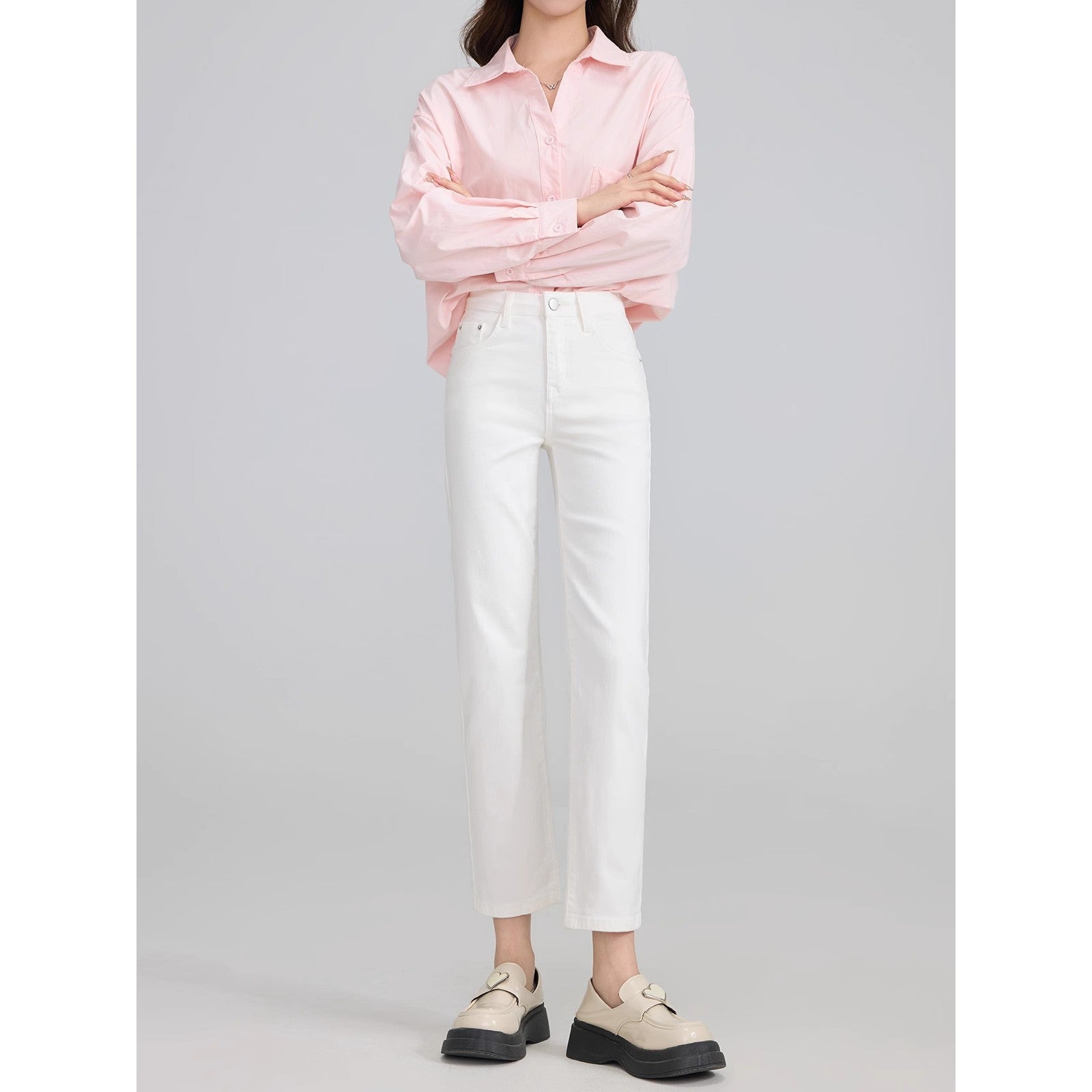 Women's Straight-Leg Jeans 2026 New Summer Thin High-Waisted Slimming Cropped Pants for Petite Figures Black Cigarette Pants