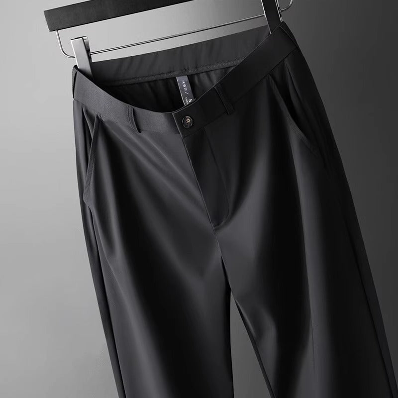Wholesale men's ice silk trousers new casual pants men's slim-fit high stretch pants men's non-ironing black business men