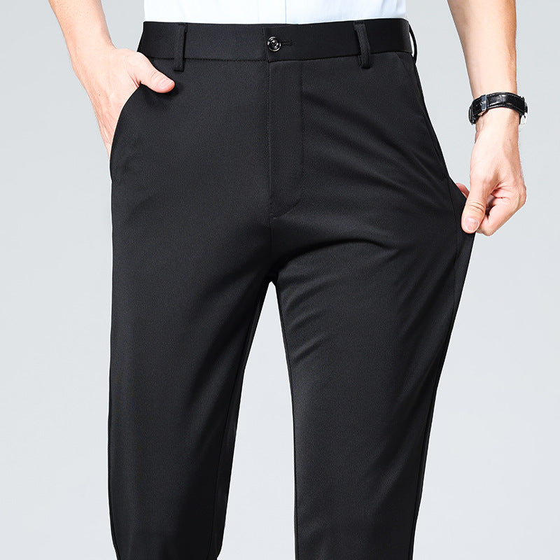 Wholesale casual pants men's four-sided elastic fabric summer ice silk pants trousers trousers high waist breathable iron-free formal trousers
