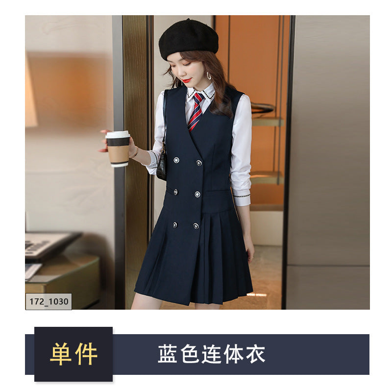 【Fashionable Pleated Skirt】Blue Dress for Women Autumn 2026 New Style Unique Design Korean Version Suspender Dress