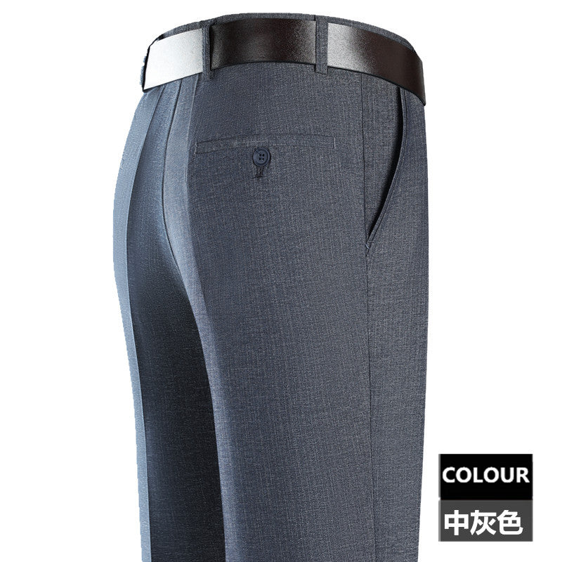 2025 New Summer Thin Mulberry Silk Middle-Aged Business Casual Straight Loose Wrinkle-Free Men's Pants