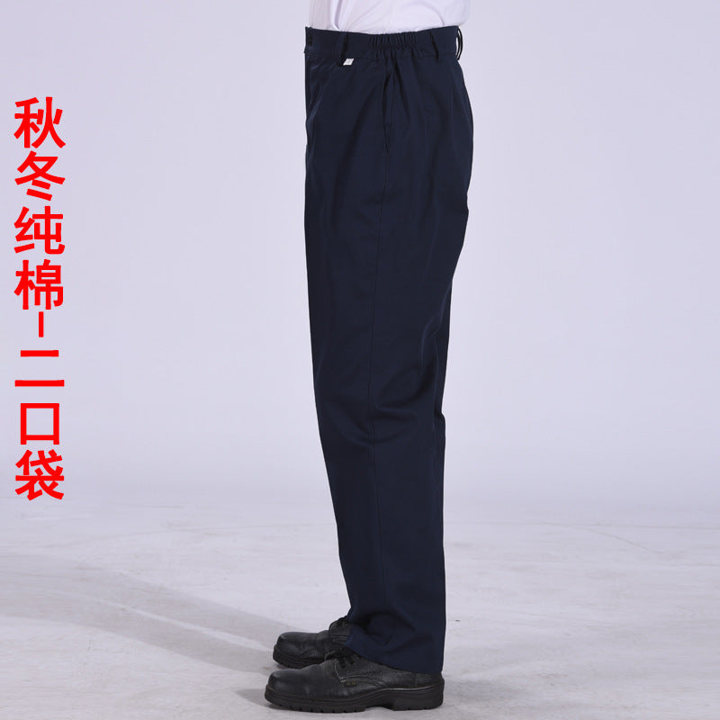 Autumn and Winter Pure Cotton Work Pants for Men, Wear-Resistant Welding Workwear, Blue Construction Site Workshop Handling Work Clothes Pants