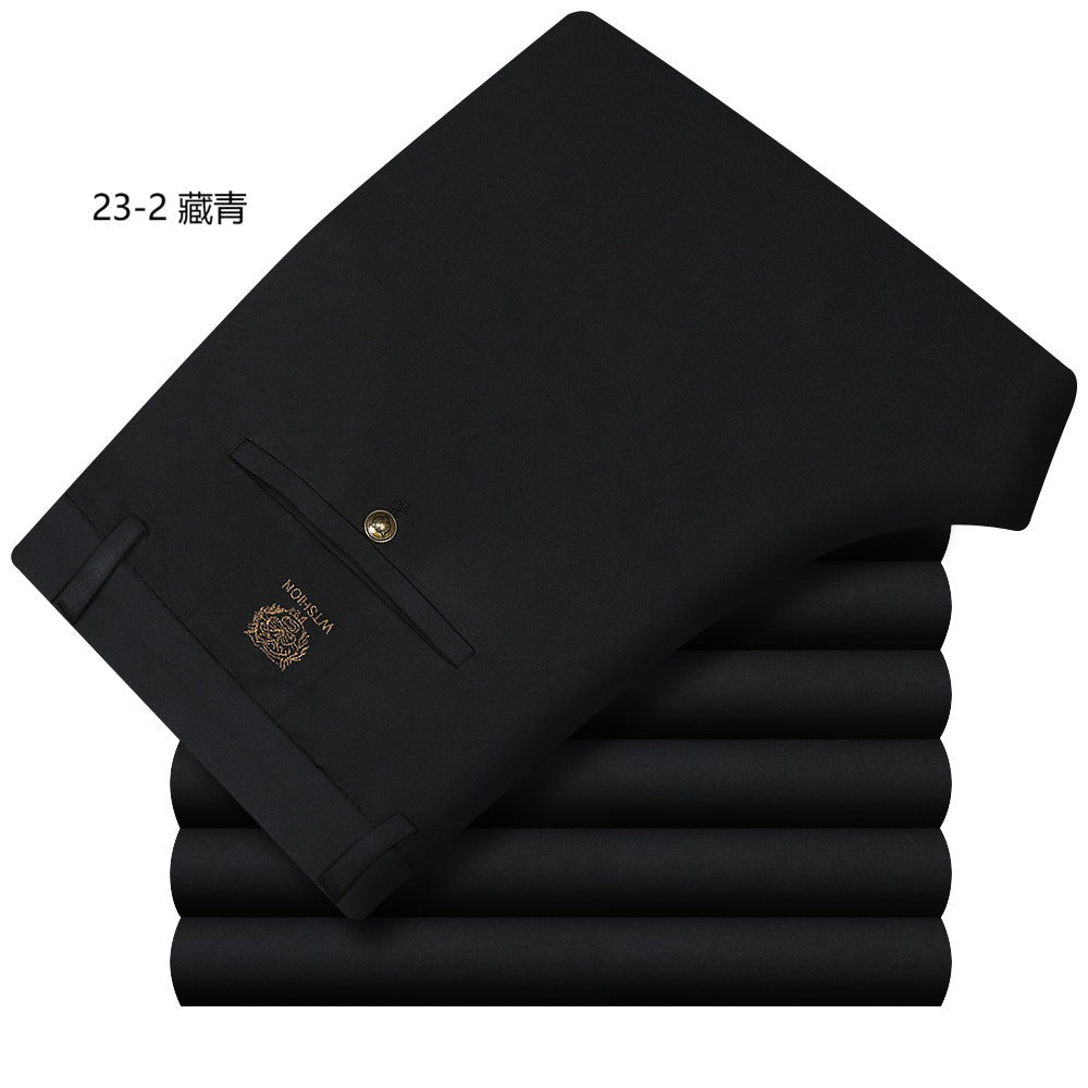 Wholesale Tiger Head Embroidered Stretch Pants Men's Casual Long Pants Men's Black Thin Straight Business Dress Pants