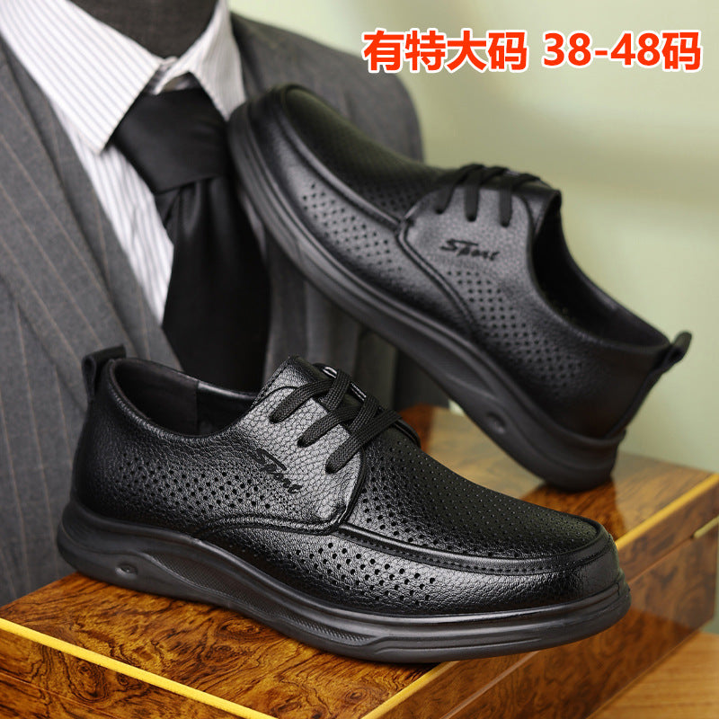 Summer Men's Shoes for Middle-Aged and Elderly People, Genuine Leather Breathable Men's Sandals, Leather Shoes, Soft Soles, Hollow Casual Shoes, Clogs