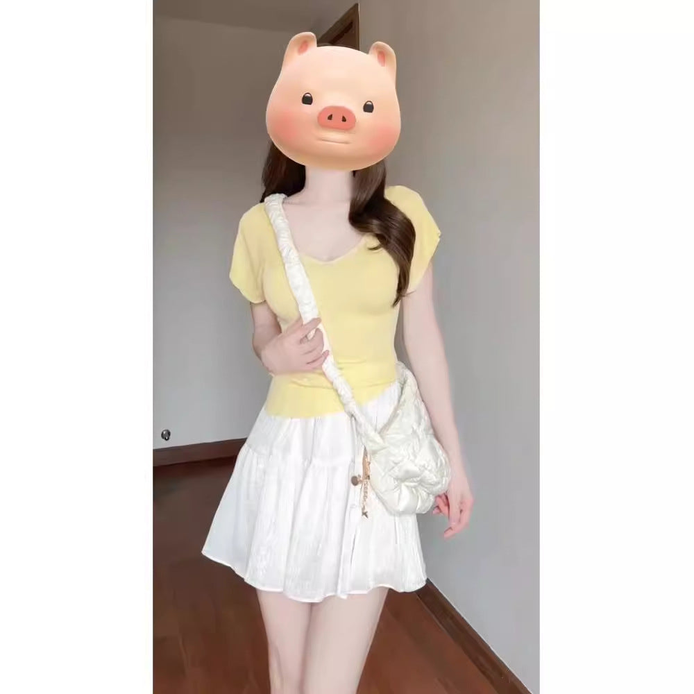 Skirt Summer Women's 2024 New Women's Fashionable Fashionable Western Style Top Short Skirt Tea Style Wear a Whole suit