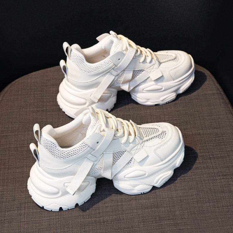 Thick-Soled Dad Shoes for Women 2025 Summer New Versatile Height-Increasing Breathable Mesh Sports Casual Shoes Platform Heel