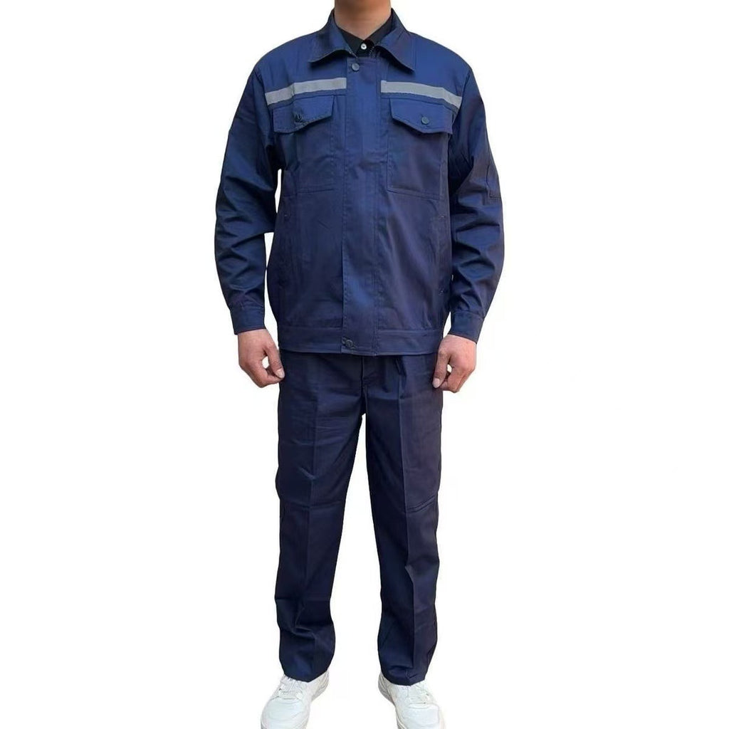 100% Pure Cotton Workwear Summer Thin Men's Long-Sleeve Set Top and Pants Breathable Work Uniform for Workshop and Auto Repair